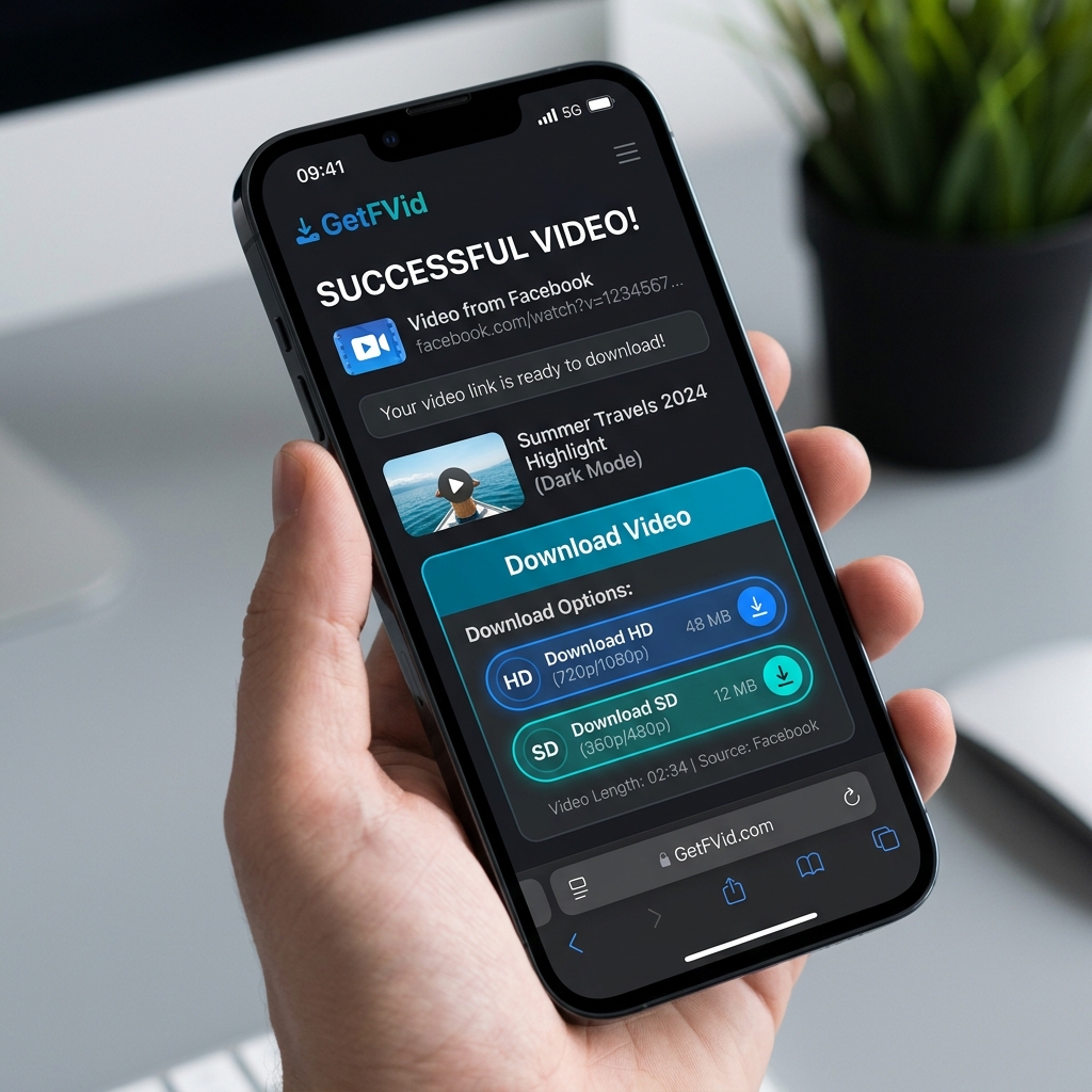 Safari browser downloading Facebook video through GetFVid